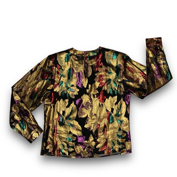 v i n t a g e :: Floral Golden Glam Metallic Sheer Blouse - Picture 4 of 10